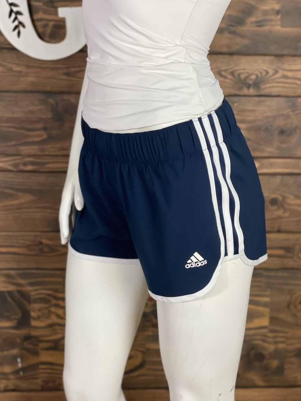 adidas | Performance Running Shorts Navy Logo Striped White Trim Athletic Aktiv